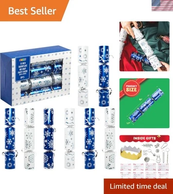 JOYN 8 Pack Mesa Fiesta Navidad Favor con Diseño Copo de Nieve Azul y Blanco, con... Foto 1 de 4