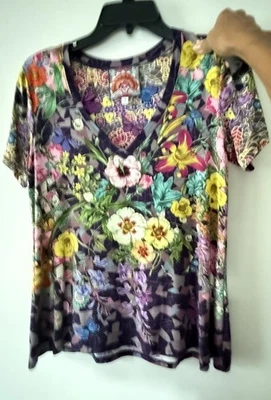JOHNNY WAS Shirt Womens SMALL Garden Floral Short Sleeve Blouse Bamboo - Image 1 of 4