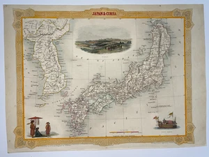 JAPAN COREA 1851 JOHN TALLIS NICE ANTIQUE MAP 19TH CENTURY - Picture 1 of 6