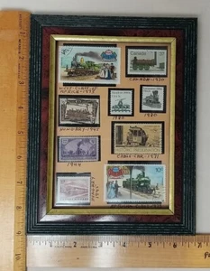 Vintage Lot von 9 Zug Briefmarken mattiert & gerahmt. - Bild 1 von 6