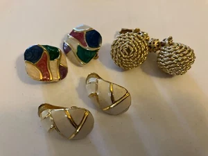 vintage estate LOT OF THREE PAIR  clip on earrings, ENAMELED, GOLD TONE BALL - Picture 1 of 2