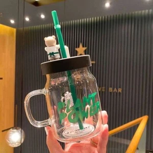 LO ÚLTIMO Edición Limitada Starbucks 600 ml Delantal Verde Paja Taza Oso 16 OZ Vidrio - Imagen 1 de 5