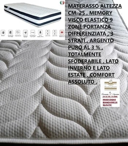 MATERASSO MEMORY FOAM VISCO ELASTICO 3 STRATI ABSOLUTE COMFORT ARGENTO 25 cm. - Foto 1 di 20