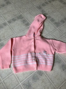 Vintage Tiny Togs Mervyns Mädchen 4T Strick rosa bestickt Häschen Knopf Cardigan - Bild 1 von 3