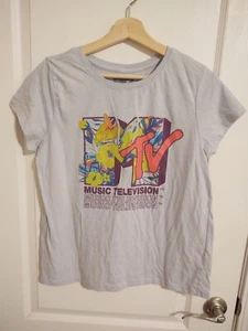 MTV Shirt Medium Teen Purple Floral Logo Short Sleeve Misic Television - Picture 1 of 3