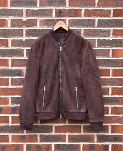 All Saints Mens KAIGO Suede Bomber Jacket SMALL Brown Red Biker Leather - Picture 1 of 14