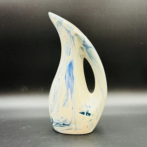 Ceramic Vase Pitcher Jug Marbled Blue & White 12” - Picture 1 of 11