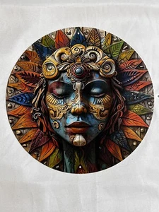 Nature Goddess Aluminum Art Piece, Colorful Round 8”x8” - Picture 1 of 5