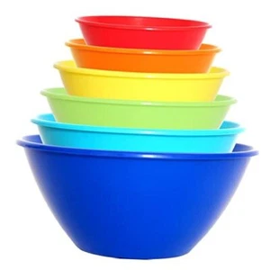 6 Pack Large Plastic Mixing and Serving Bowls, Plastic Nesting Rainbow Colors - Picture 1 of 5