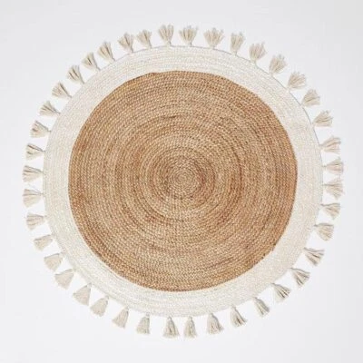 Round Rug Tussle Design 100% Natural Jute Hand Braided Farmhouse Jute Carpet Mat - Image 1 of 4