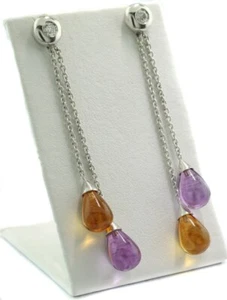 Edelstein-Ohrhänger Amatista Citrino Diamantes 750er Oro Blanco Designer-Schmuck - Imagen 1 de 3