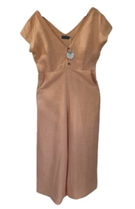 NEW Linen Jumpsuit Size 8-10 Pockets 3/4 Wide Leg Peak Sleeve Peach Chantik Vibe - Picture 1 of 10
