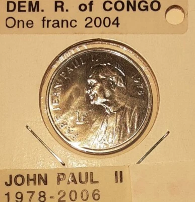 2004 Democratic Republic of Congo 1 Franc Coin - John Paul/Pope in 1978  BU - Image 1 of 2