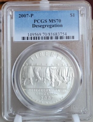 2007-P PCGS MS70 DESEGREGATION COMMEMORATIVE SILVER DOLLAR - Image 1 of 2