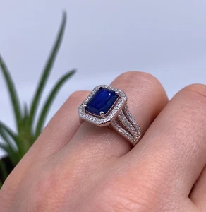 Sapphire Blue natural gemstone Ring, silver 925, gold plated, 7US - Picture 1 of 7
