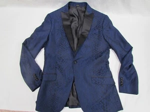 J. Ferrar Slim Fit Blue Sport Coat Blazer Jacket Mens 38 Slim Snake Skin Print - Picture 1 of 6