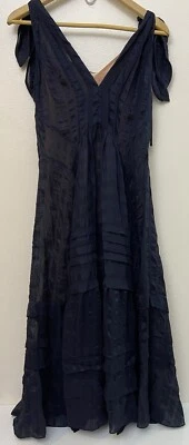 Rebecca Taylor Navy Silk Ruffle Midi Lined Dress Size 00 - Image 1 of 4