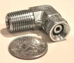 Hydraulic Fitting #1501-04-02, 1/4" NPTF Male x 1/8" NPSM Female Swivel 90º - Picture 1 of 2