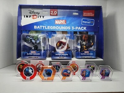 Disney Infinity 2.0 Marvel Battlegrounds Paquete de 3 Falcon Goblin Rocket NUEVO Y Discos Foto 1 de 4