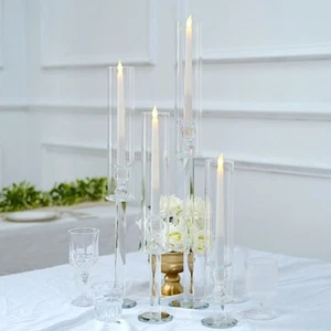 4 CLEAR Crystal Hurricane Taper CANDLE HOLDERS Cylinder Glass Shades Party Event - Picture 1 of 8