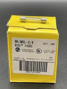 Cooper Bussman BK/MDL-3/4 (100 Count) Miniature Slow Blow Acting 0.75A 250V - Picture 1 of 3