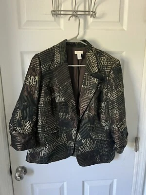 Chaqueta Blazer Chicos Verde Negro Marrón Mezcla Rayón Talla 1 Mediana Falta Botón Foto 1 de 4