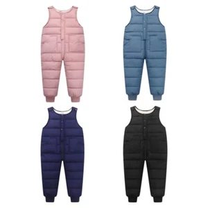 Toddler Girl Boy Snow Bib Overalls Snowsuit Winter Warm Thicken Down Pants US - Picture 1 of 16