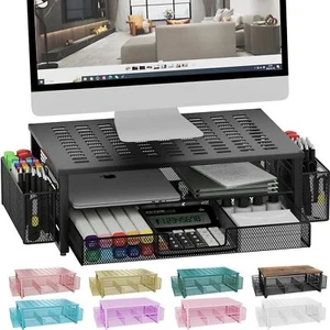 Black Monitor Stand Riser with Drawer and Pen Holders, Desk Organizer - Picture 1 of 7
