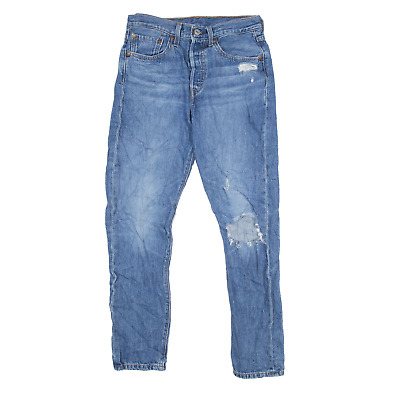 Jeans LEVI'S 501S Effetto Invecchiato BIG E Blu Denim Skinny Donna Dritti W26 L28 • 28.70€