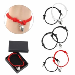 2Pc Set Magnetic Couple Bracelet Braided Love Heart Friendship Promise Rope Gift - Picture 1 of 15