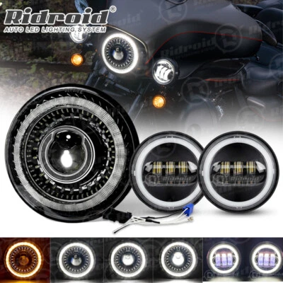 Faro LED halo de 7" + luces antiniebla para Harley-Davidson Touring Road King Foto 1 de 4