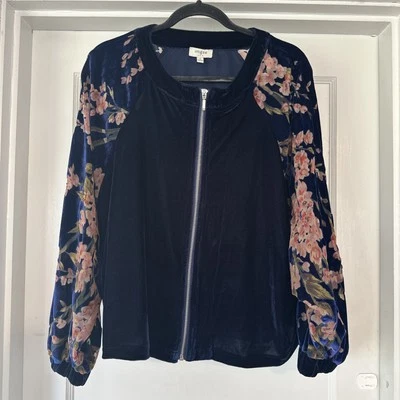 Chaqueta Umgee Mujer S Pequeña Azul Floral Bombardero Terciopelo Oriental Transparente Foto 1 de 4