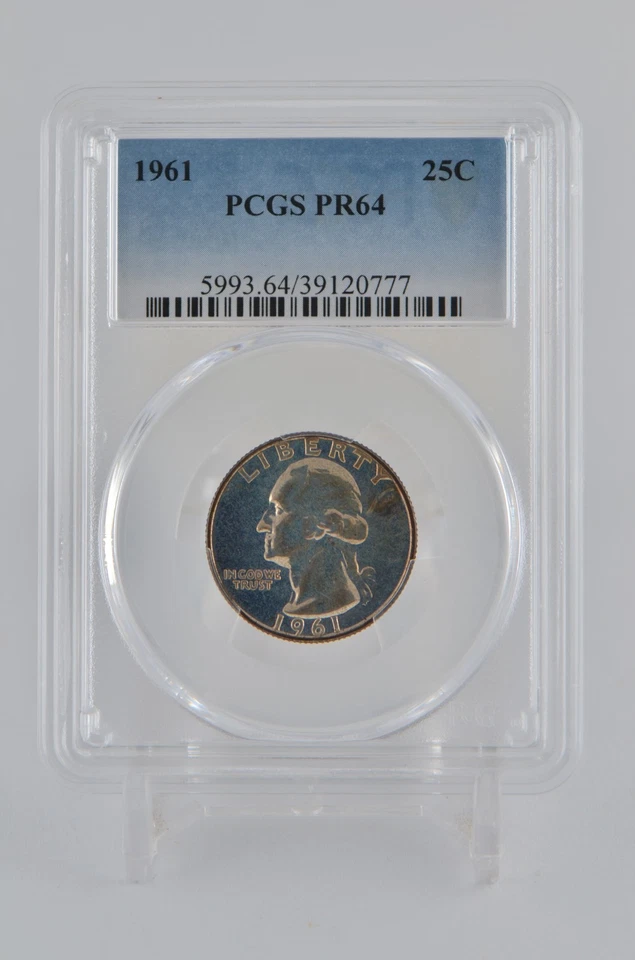 PR64 1961 PCGS GRADED SILVER WASHINGTON QUARTER PROOF TONED UNC. COIN # 777 !!! - Image 1 of 4