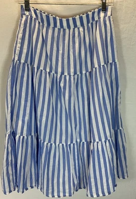 J. Crew Blue White striped Tiered Maxi Skirt Size S Festive flowy pull on - Image 1 of 4