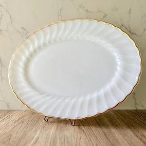 Anchor Hocking 13" Gold Trim Milk Glass Platter - Picture 1 of 5