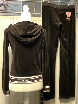 Juicy Couture Terciopelo Cremallera Sudadera con Capucha Tiro Bajo Pierna Recta Pantalones 30 x 33 SP Foto 1 de 4