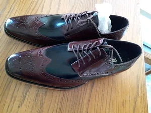 NEW Stacy Adams Mens 11.5 M Black/Burgandy Wingtip Shoes Leather #25092-541 - Picture 1 of 10