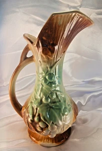 Vintage McCoy Pottery Ewer Pitcher Grape Pattern Two-Tone Brown Green Glaze - Picture 1 of 7
