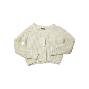 Womens Small Oversized V Neck Acrylic Button Cardigan Waffle Knit Cream Boho - Picture 1 of 6