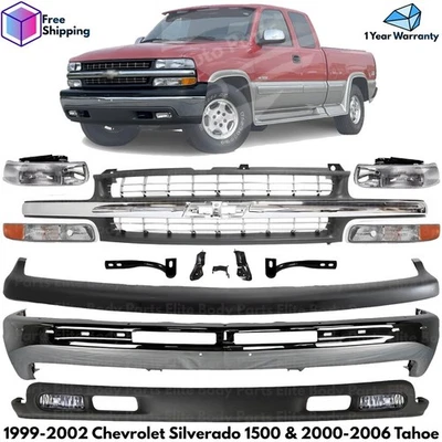 Front Bumper Chrome Kit For 1999-2002 Chevrolet Silverado 1500 & 2000-2006 Tahoe Foto 1 de 4