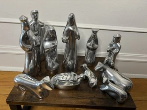 "Mini Belén Set 12 Piezas Hasta 8.5"" Plata Único Navidad Moderno Religioso" - Imagen 1 de 19