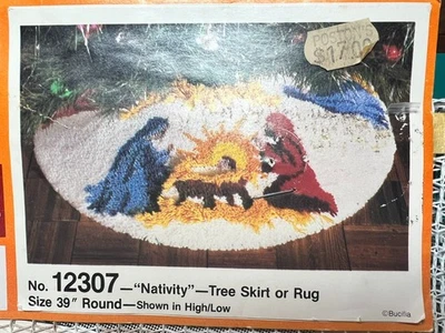 Bucilla Latch Hook Rug /Christmas Tree Skirt 39" Round #12307 "Nativity" - Image 1 of 3