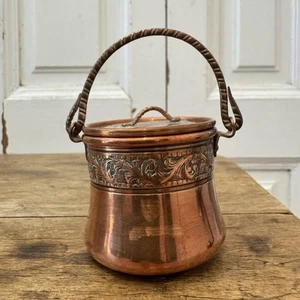 Vintage Miniature Copper Pot Bucket With Lid - Picture 1 of 5