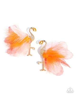 Paparazzi Feathered Flamingo - Orange - & White & Black Rhinestones - Feathers - - Image 1 of 3