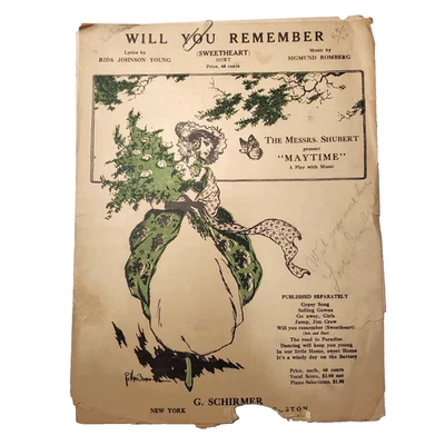 Partituras Will You Remember Sweetheart 1917 piano voz joven Romberg antiguo Foto 1 de 4