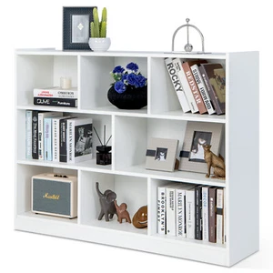 3-Tier Open Bookcase 8-Cube Floor Standing Storage w/ Wide Cabinet Top White - Picture 1 of 8