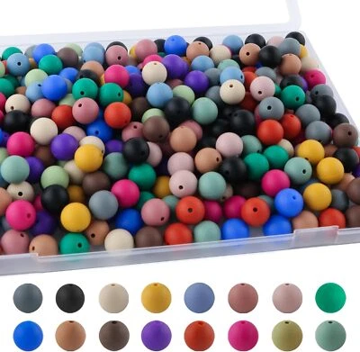 Sunrony 170Pcs 15mm Silicone Beads, Silicone Beads for Keychain Making Silicone