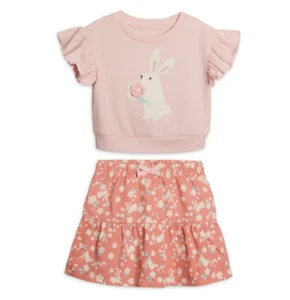 Wonder Nation Toddler Girls Easter Short Sleeve Tee and Skirt Outfit Set NWT - Picture 1 of 11