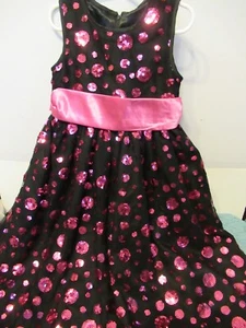 (V) Girls Love Size 5 Black Dress with Sequin Polka Dots and Pink Belt Lined - Picture 1 of 10