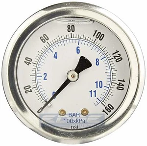 LIQUID FILLED PRESSURE GAUGE 0-160 PSI, 2" FACE, 1/4" BACK MOUNT - Picture 1 of 3